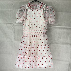 Disney Sheer White Red Velvet Dots Minnie Mouse Dress Girl's 11/12